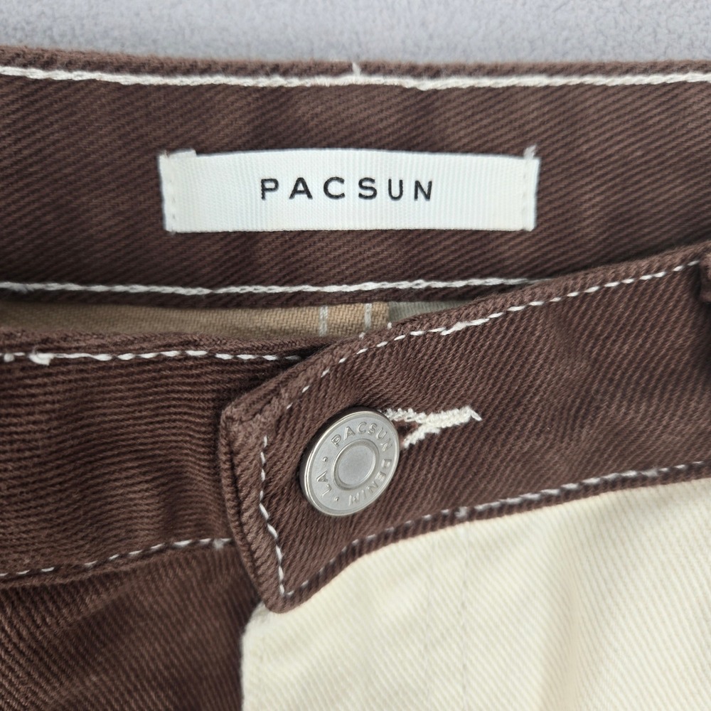 PacSun Womens 27 Patchwork Carpenter Pants Brown Tan Cream Utility Straight Leg - Picture 4 of 13